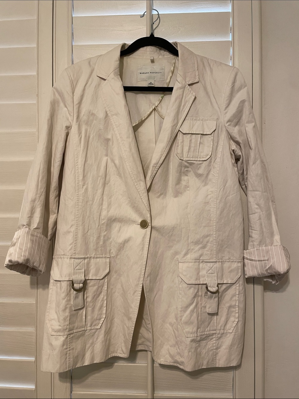Banana Republic Cream Utility Blazer with Flap Pockets
